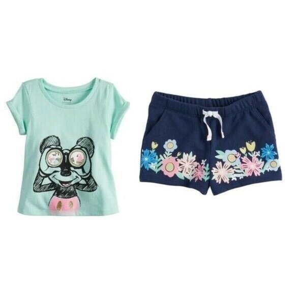 NWT Disney Baby 18 Months MIckey Mouse Short Outfit Set Shorts Top Floral Bling‎ - Picture 1 of 5